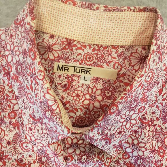 Mr Turk Hawaiian Aloha‎ Shirt Mens Large Pink White Floral Abstract Designer USA - Picture 3 of 7